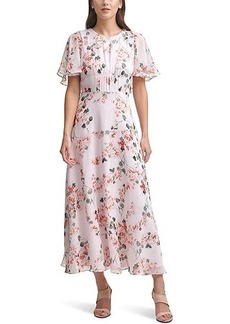 Calvin Klein Midi Chiffon Dress with Flutter Sleeves