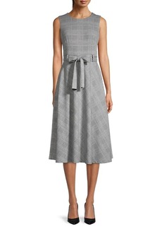 Calvin Klein Plaid Tie-Waist Fit-&-Flare Dress