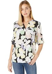 Calvin Klein Printed Crew Neck Blouse with Roll Sleeve