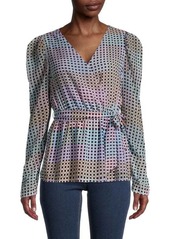 Calvin Klein Printed Faux Wrap Belted Top