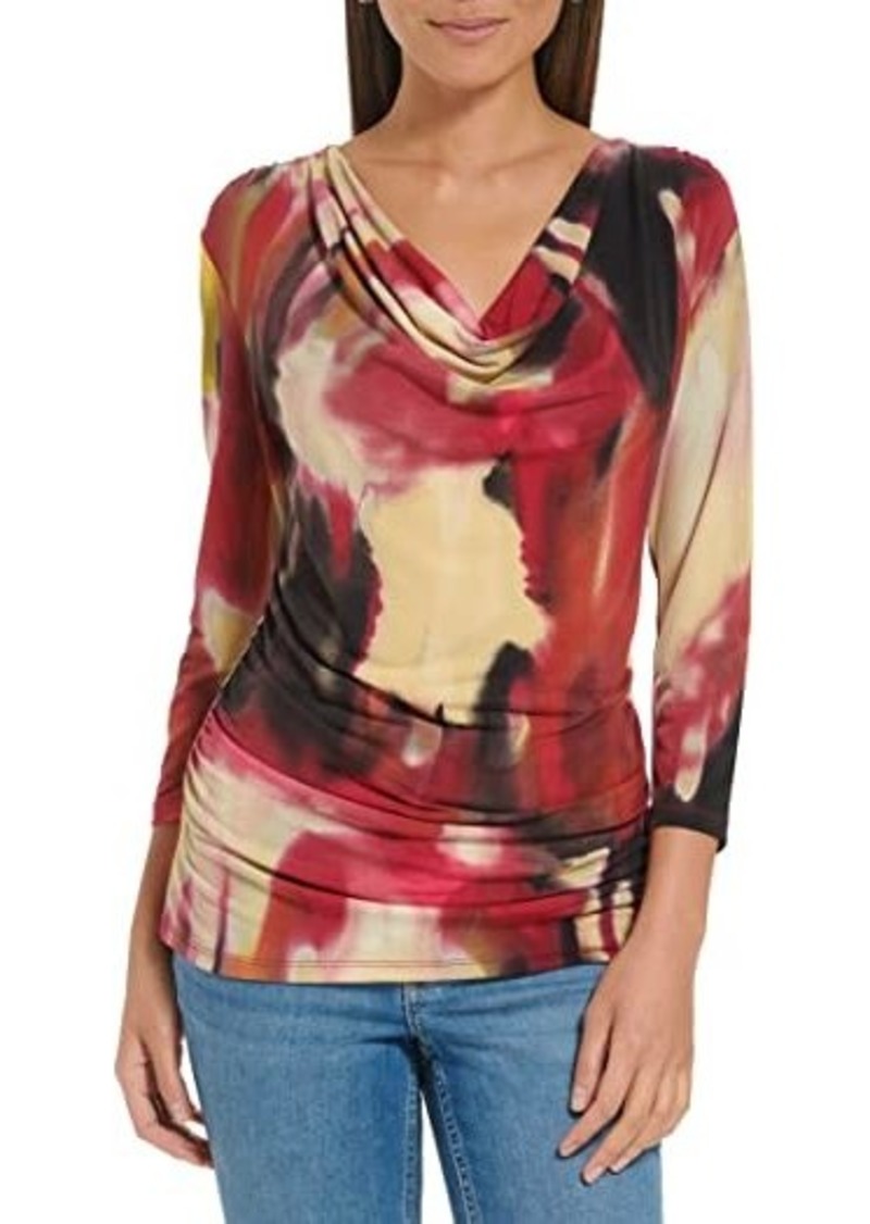 Calvin Klein Printed Long Sleeve Cowl Front