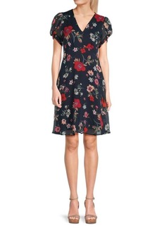 Calvin Klein Puff Sleeve Floral Fit & Flare Dress