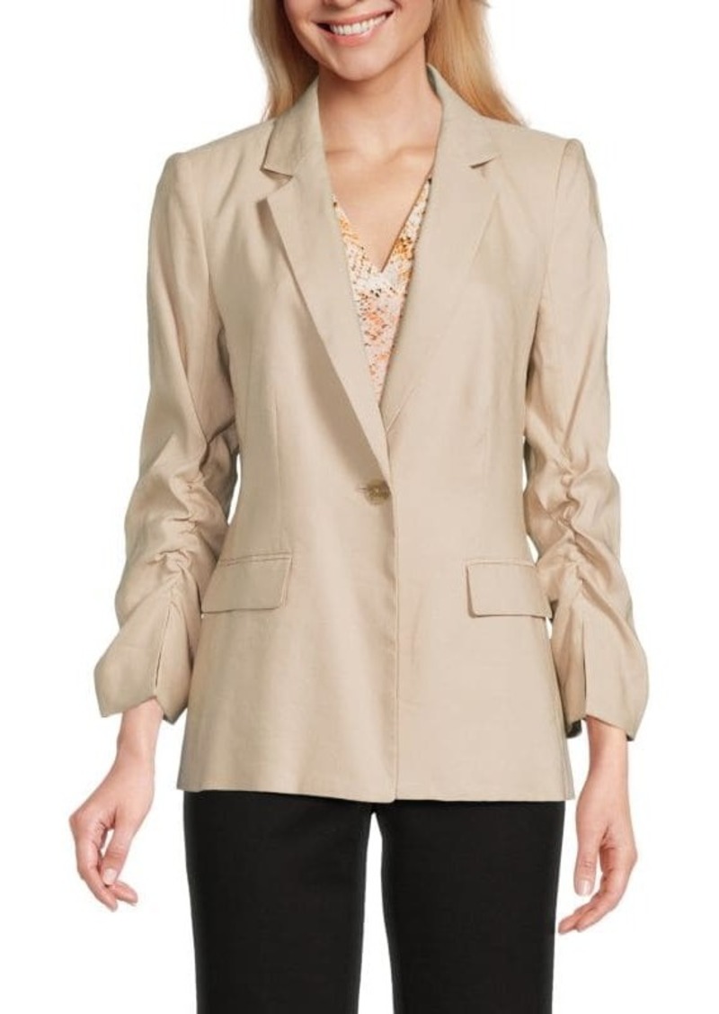 Calvin Klein Ruched Sleeve Linen Blend Blazer