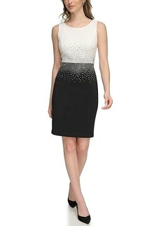 Calvin Klein Scuba Two-Tone Short Sheath with Bedazzled Mid Section