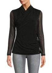 Calvin Klein Semi Sheer Sleeve Draped Top