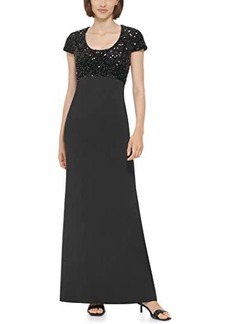 Calvin Klein Sequin Bodice Gown with Short Sleeves