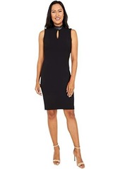 Calvin Klein Sheath Dress with Faux Leather Neck and Keyhole