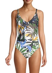 Calvin Klein Shirred Tropical One-Piece Swimsuit