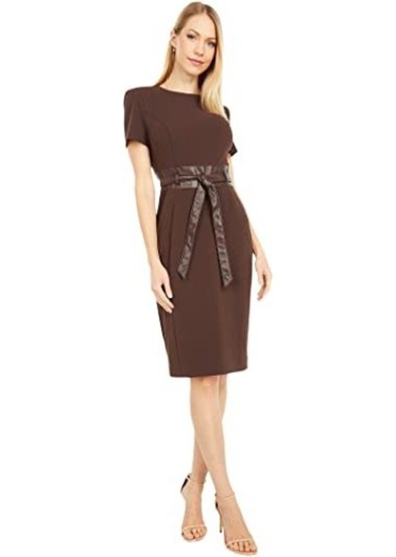 Calvin Klein Short Sleeve Dress with Faux Leather Waist and Belt | Dresses