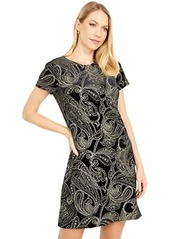 Calvin Klein Short Sleeve Patterned Velvet Dress