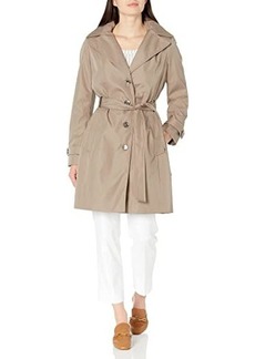 Calvin Klein Women's Single Breasted Belted Rain Jacket with Removable Hood