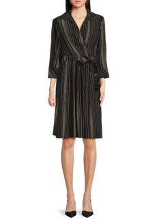 Calvin Klein Striped Belted Wrap Dress