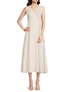 Calvin Klein Striped Surplice Midi Dress