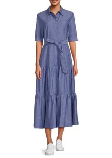 Calvin Klein Tiered Belted Denim Midi Dress