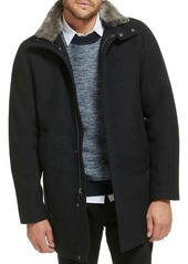 Calvin Klein Urban Walking Faux Fur Trim Wool Blend Overcoat