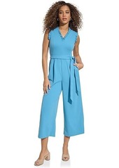 Calvin Klein V-Neck Jumpsuit with Ruffle Trim