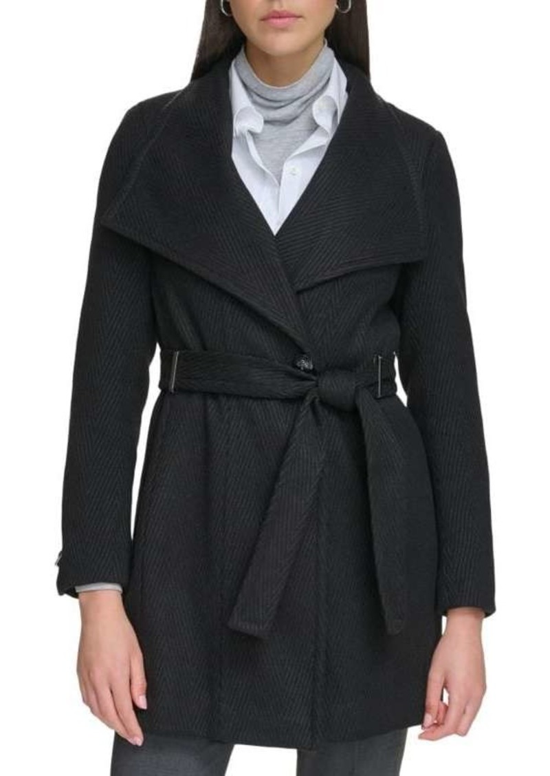 Calvin Klein Wing Collar Wool Blend Wrap Coat