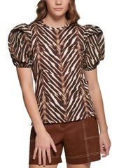 Calvin Klein Womens Animal Print Puff Sleeve Pullover Top