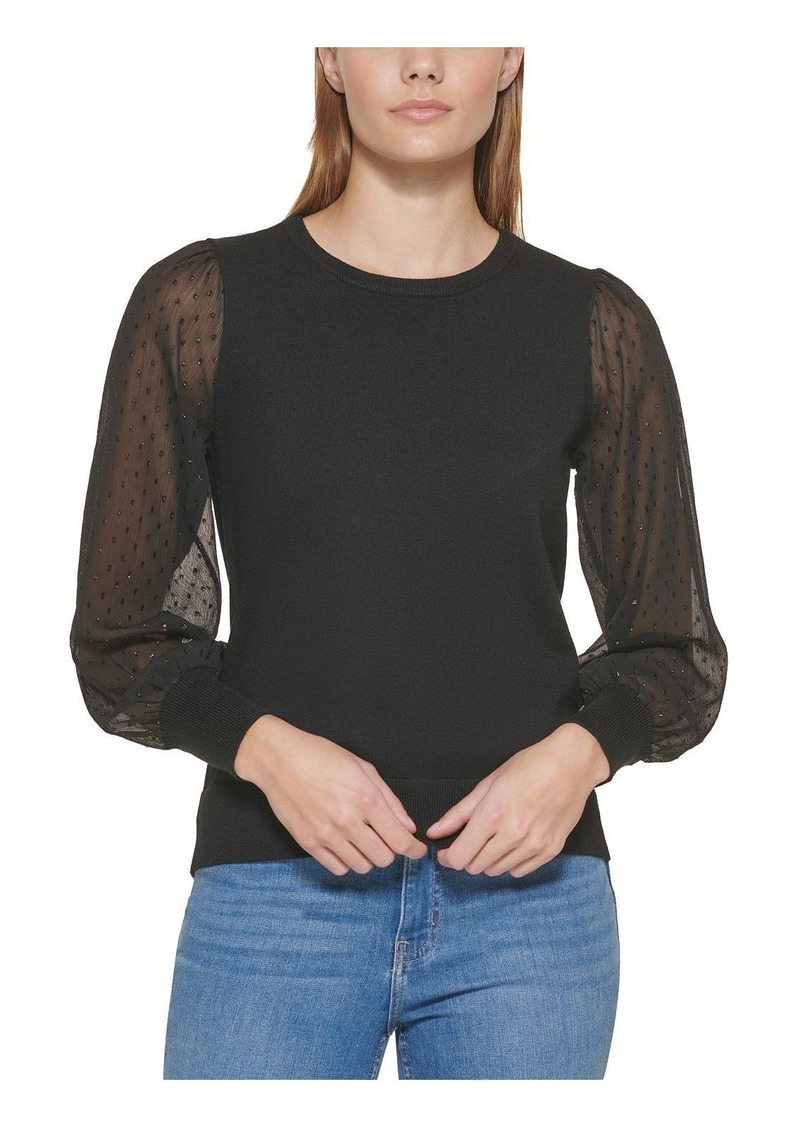 Calvin Klein Womens Metallic Chiffon Sleeve Pullover Sweater