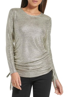 Calvin Klein Womens Metallic Round Neck Pullover Top