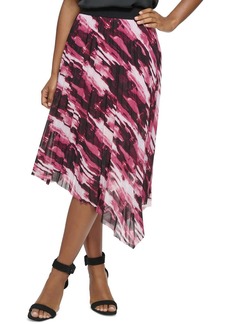 Calvin Klein Womens Pleated Print Asymmetrical Skirt