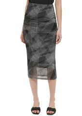 Calvin Klein Womens Printed Mesh Pencil Skirt