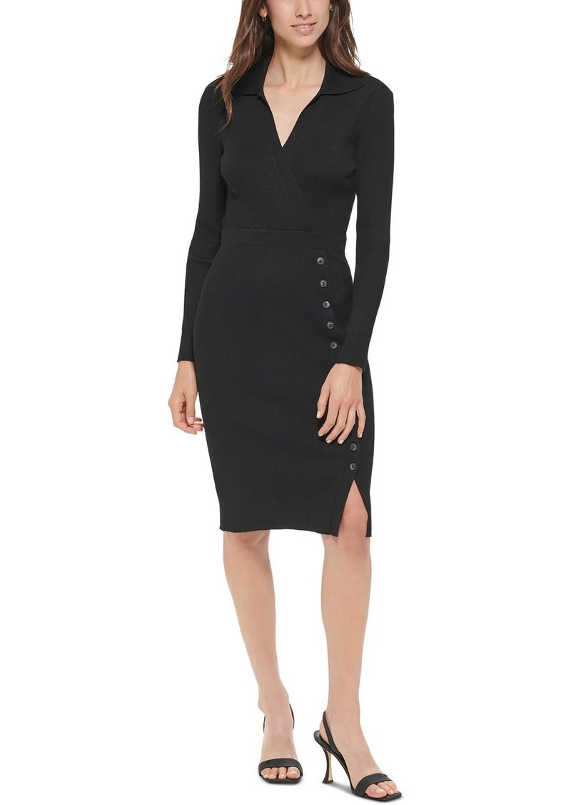 Calvin Klein Womens Ribbed Collared Sweaterdress