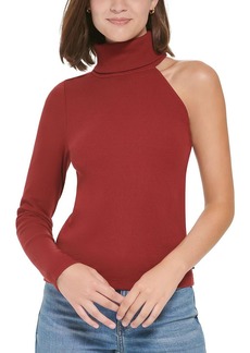 Calvin Klein Womens Ribbed One Sleeve Turtleneck Top
