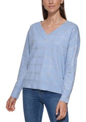 Calvin Klein Womens Ribbed Pullover V-Neck Sweater