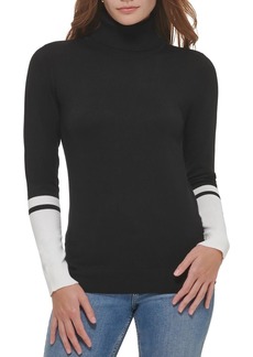 Calvin Klein Womens Ribbed Trim Turtleneck Pullover Top