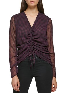 Calvin Klein Womens Sheer Checkered Blouse