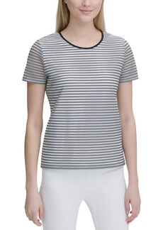 Calvin Klein Womens Sheer Striped Pullover Top