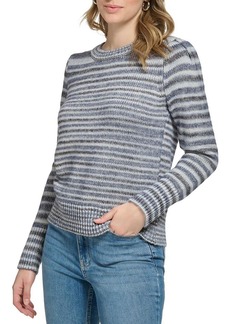 Calvin Klein Womens Striped Puff Shoulder Pullover Sweater