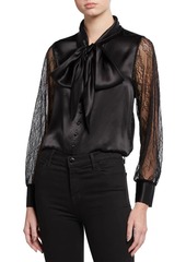 Cami NYC Camberlyn Lace-Sleeve Tie-Neck Blouse
