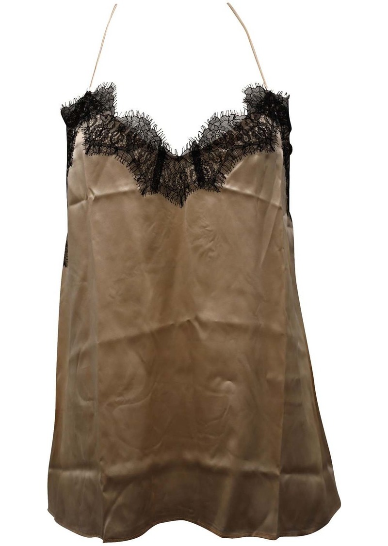 Cami NYC Lace Trim Camisole in Black and Peach Silk