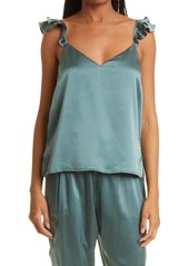 CAMI NYC The Cara Ruffle Shoulder Silk Camisole in Teal at Nordstrom