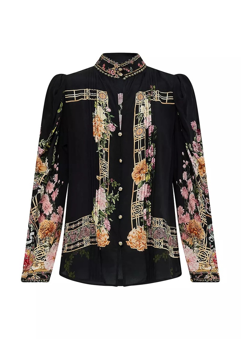 Camilla Adorned Silk Pintucked Blouse