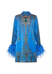 Camilla Archival Silk & Feather Mini Shirtdress