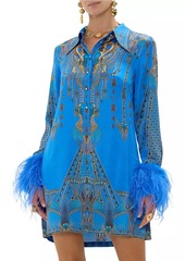 Camilla Archival Silk & Feather Mini Shirtdress