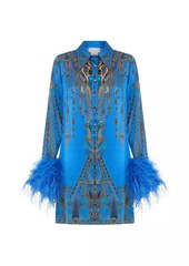 Camilla Archival Silk & Feather Mini Shirtdress