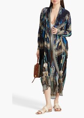 Camilla - Embellished printed silk crepe de chine and jersey kimono - Blue - S/M