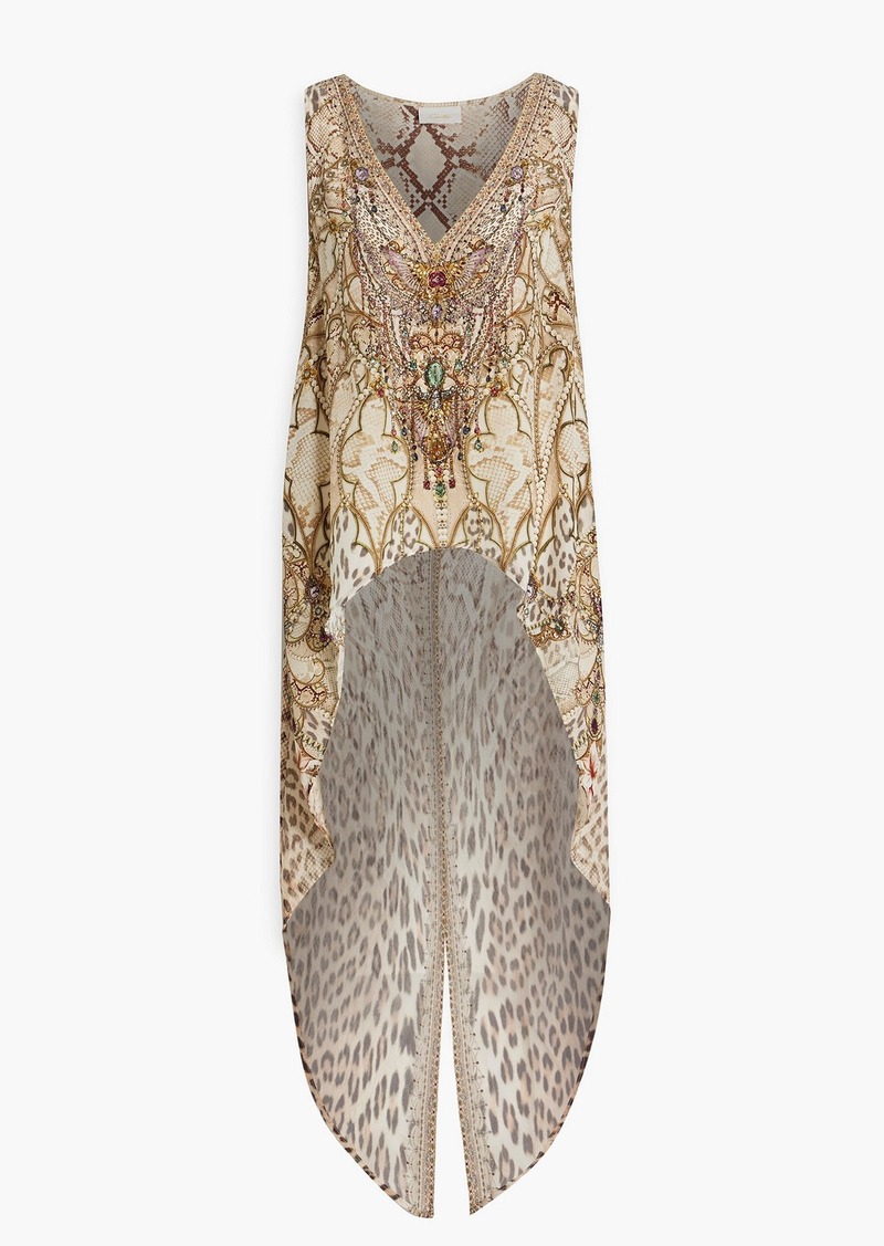 Camilla - Asymmetric embellished silk-chiffon top - Neutral - S