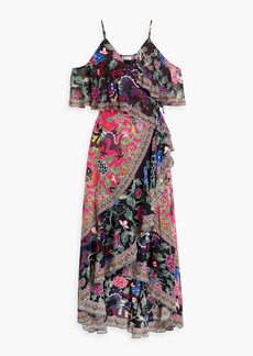 Camilla - Asymmetric embellished silk crepe de chine maxi wrap dress - Pink - L