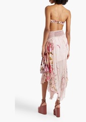 Camilla - Asymmetric studded printed silk-georgette midi skirt - Pink - M