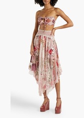 Camilla - Asymmetric studded printed silk-georgette midi skirt - Pink - L