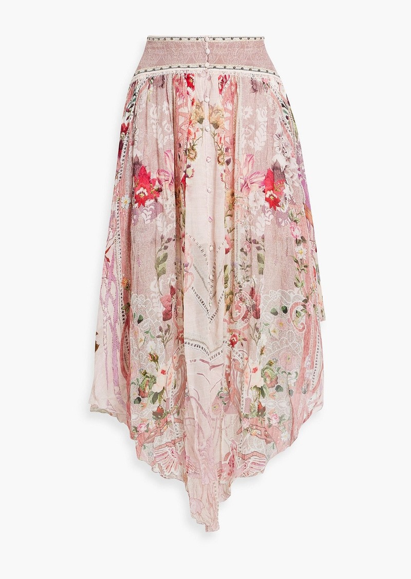 Camilla - Asymmetric studded printed silk-georgette midi skirt - Pink - L