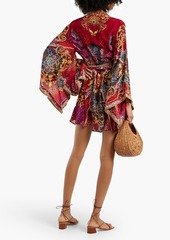Camilla - Belted embellished silk-chiffon mini wrap dress - Red - L