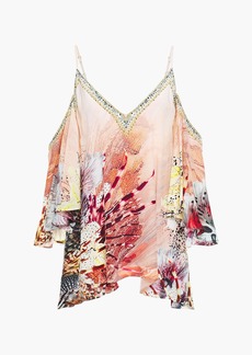 Camilla - Coastal Treasure cold-shoulder embellished printed silk crepe chine blouse - Pink - M