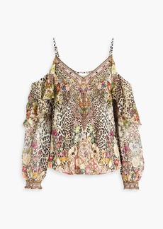 Camilla - Cold-shoulder embellished printed silk crepe de chine top - Pink - XXS