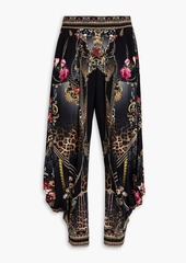 Camilla - Crystal-embellished printed stretch-jersey tapered pants - Black - M